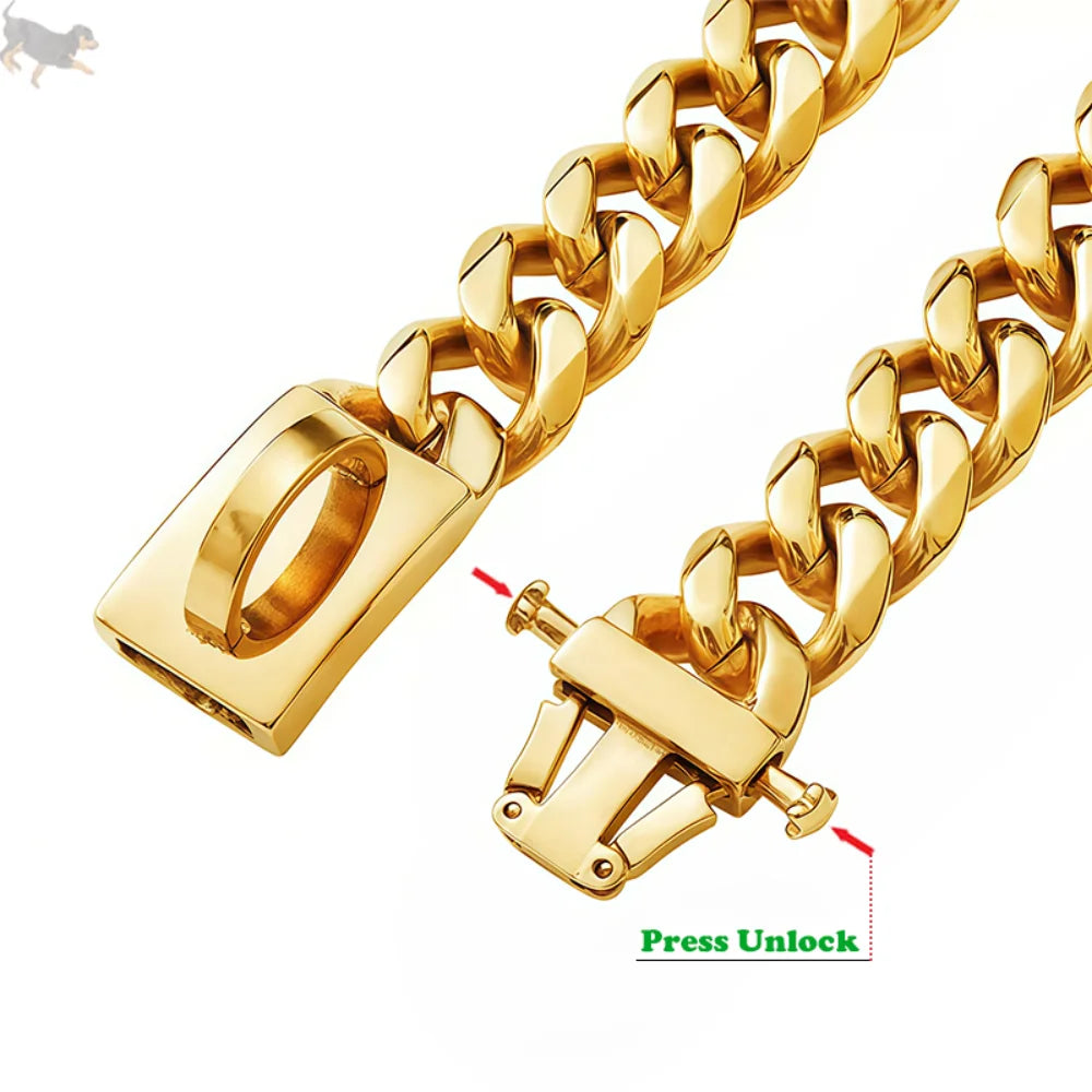 Gold Dog Collar Stainless Steel Metal Pet Choker Silver 19mm Wide Lead for Dogs