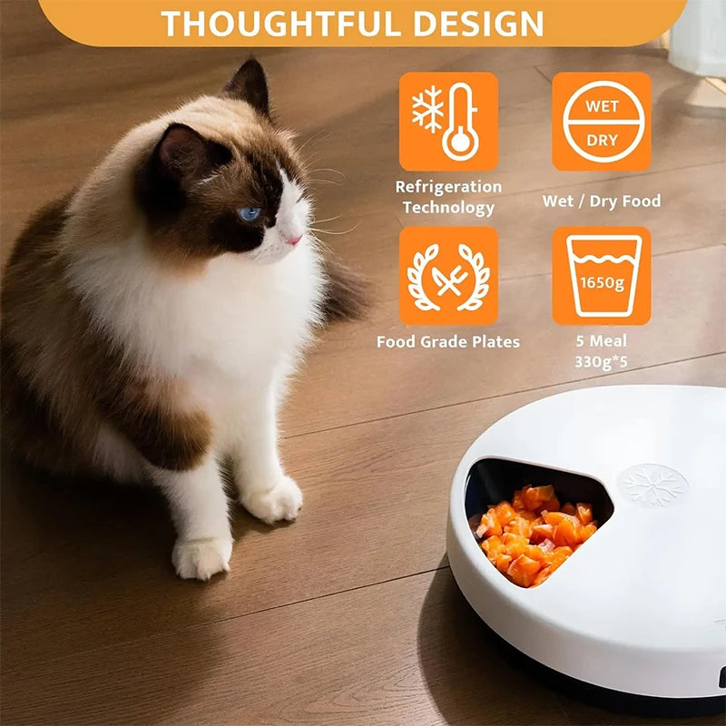 Voford Automatic Pet Feeder Wet Food with Cooling 5 Meal Timer Dispener