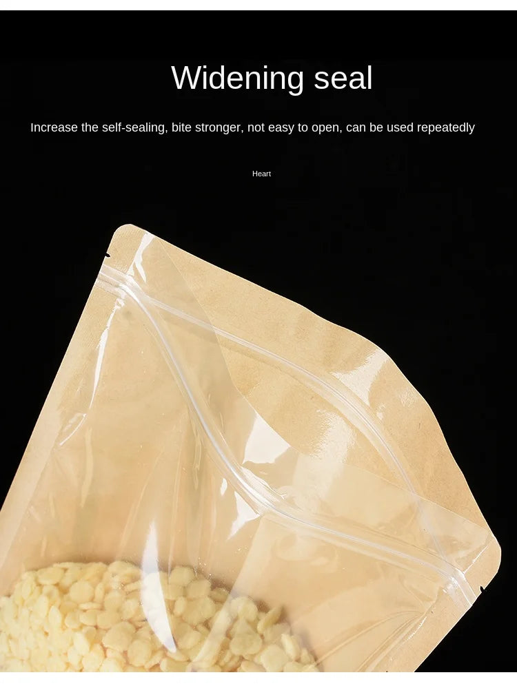 100 Kraft paper sealed pocket Stand up Zip lock Kraft Paper Window Bag Food