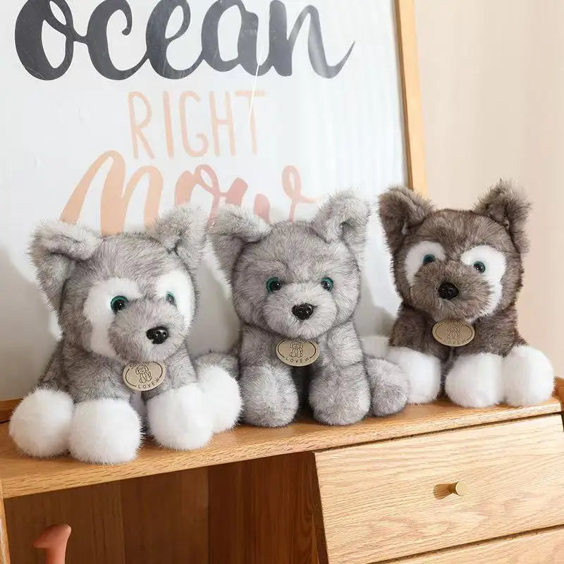 Cuddly Sitting Little Wolf Dog Plush Toys Soft Fluffy Husky Puppy Doll