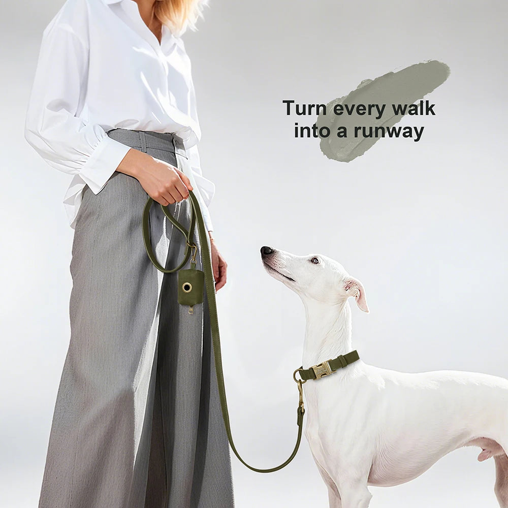 Custom Dog Collar Leash Bag Set Personalized PU Leather Dog Collars
