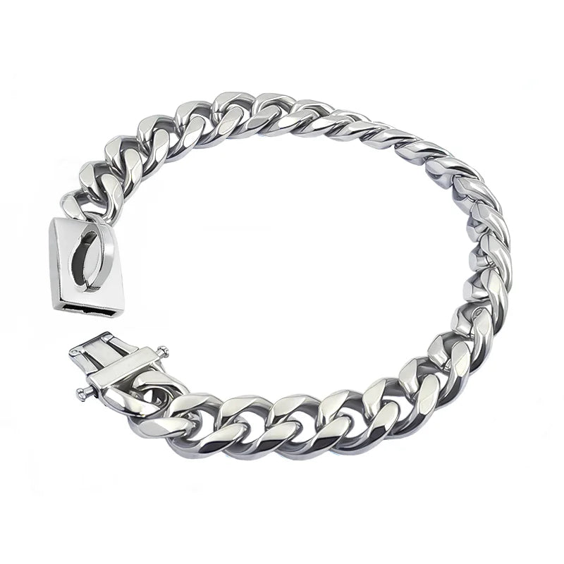 Gold Dog Collar Stainless Steel Metal Pet Choker Silver 19mm Wide Lead for Dogs