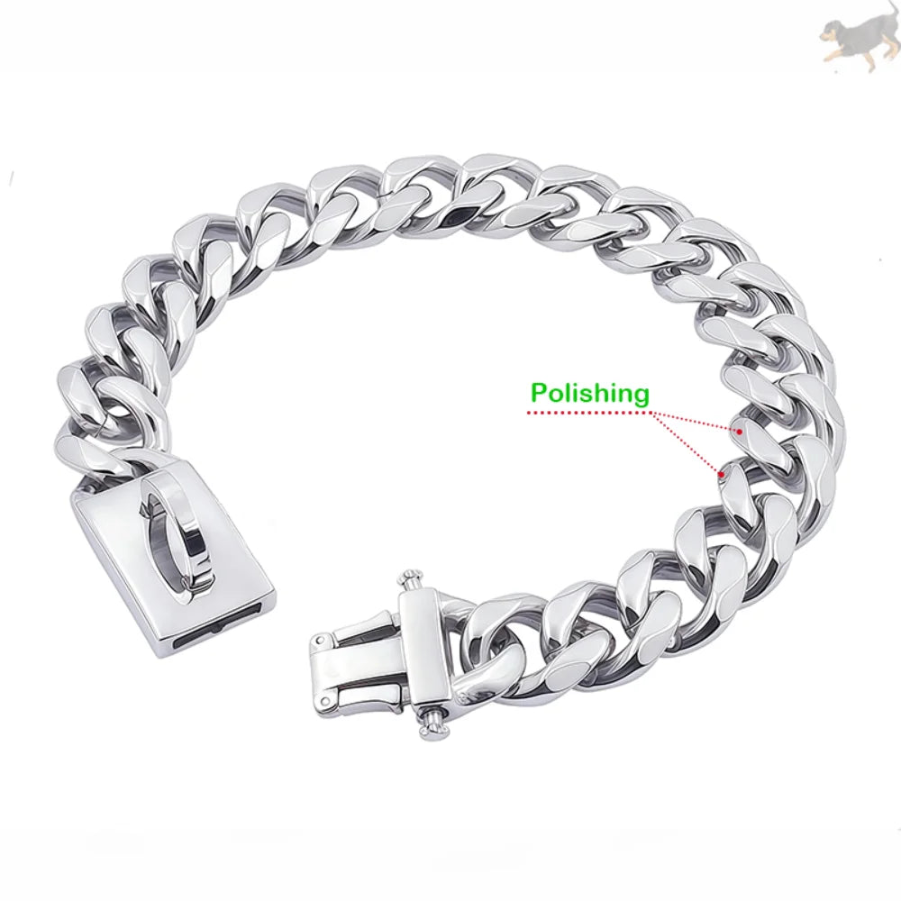 Gold Dog Collar Stainless Steel Metal Pet Choker Silver 19mm Wide Lead for Dogs