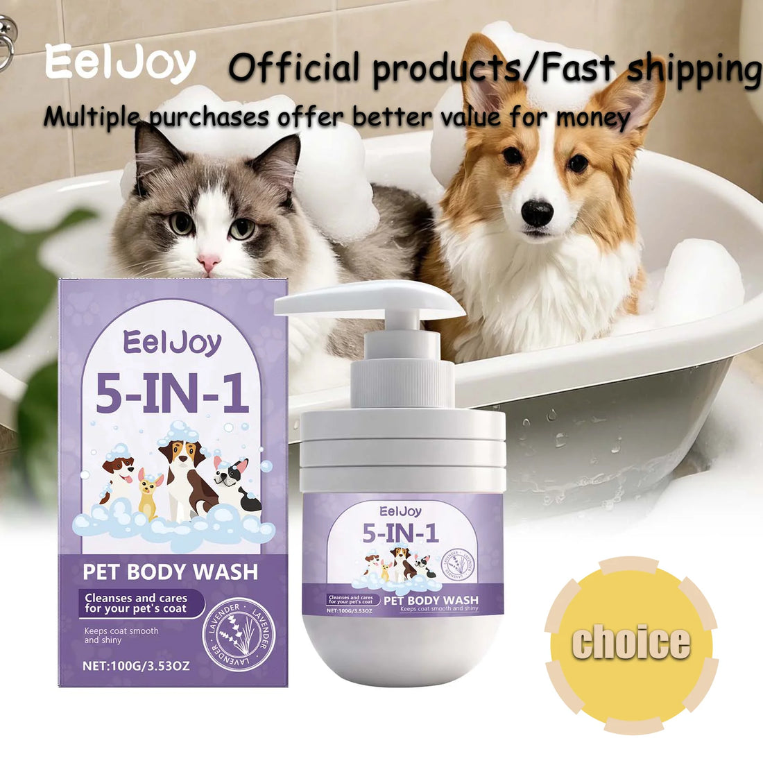 EelJoy 5-in-1 Pet Shampoo Gentle Fur Cleaning And Care Maintains Smooth