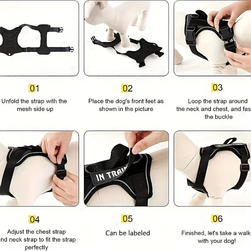 Anti-Pull Tactical Dog Harness with Night Reflective Strips Heavy-Duty Military Dog