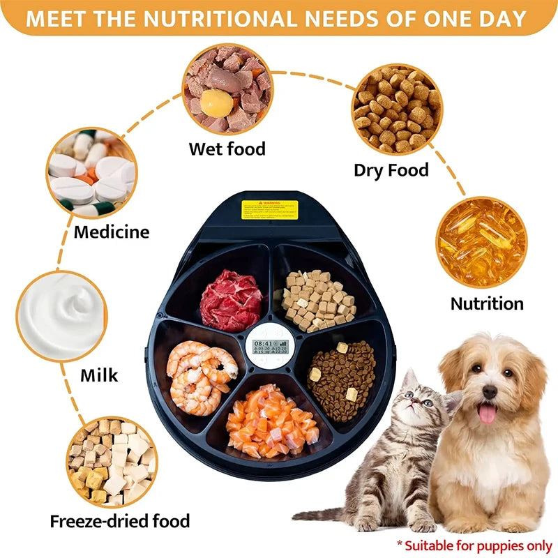 Voford Automatic Pet Feeder Wet Food with Cooling 5 Meal Timer Dispener