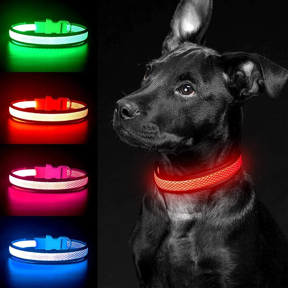 Adjustable Comfortable Soft Mesh Safety Collar Dogs, Colorful Lights for Nighttime
