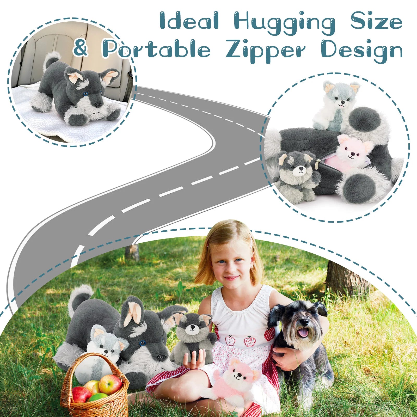 Moris Mos Plush Schnauzer Dog Stuffed Animal with Babies Big Mommy Dog