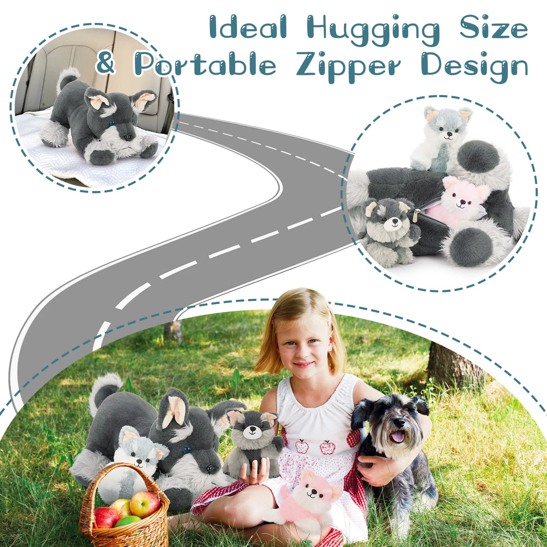 Moris Mos Plush Schnauzer Dog Stuffed Animal with Babies Big Mommy Dog