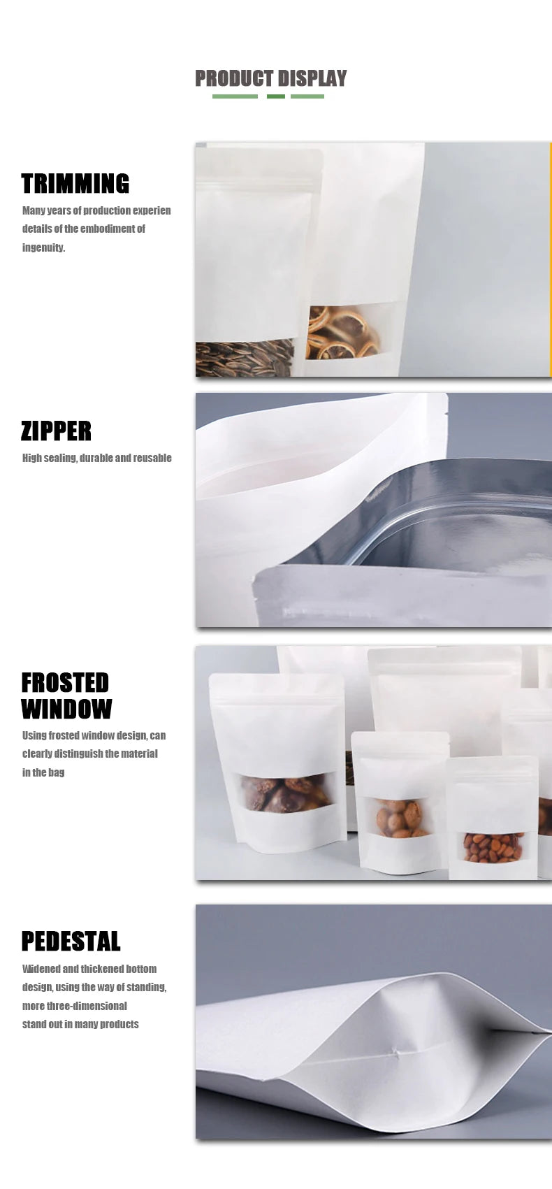 White Kraft Paper Frosted Window Bag Waterproof Nut Pet Snack