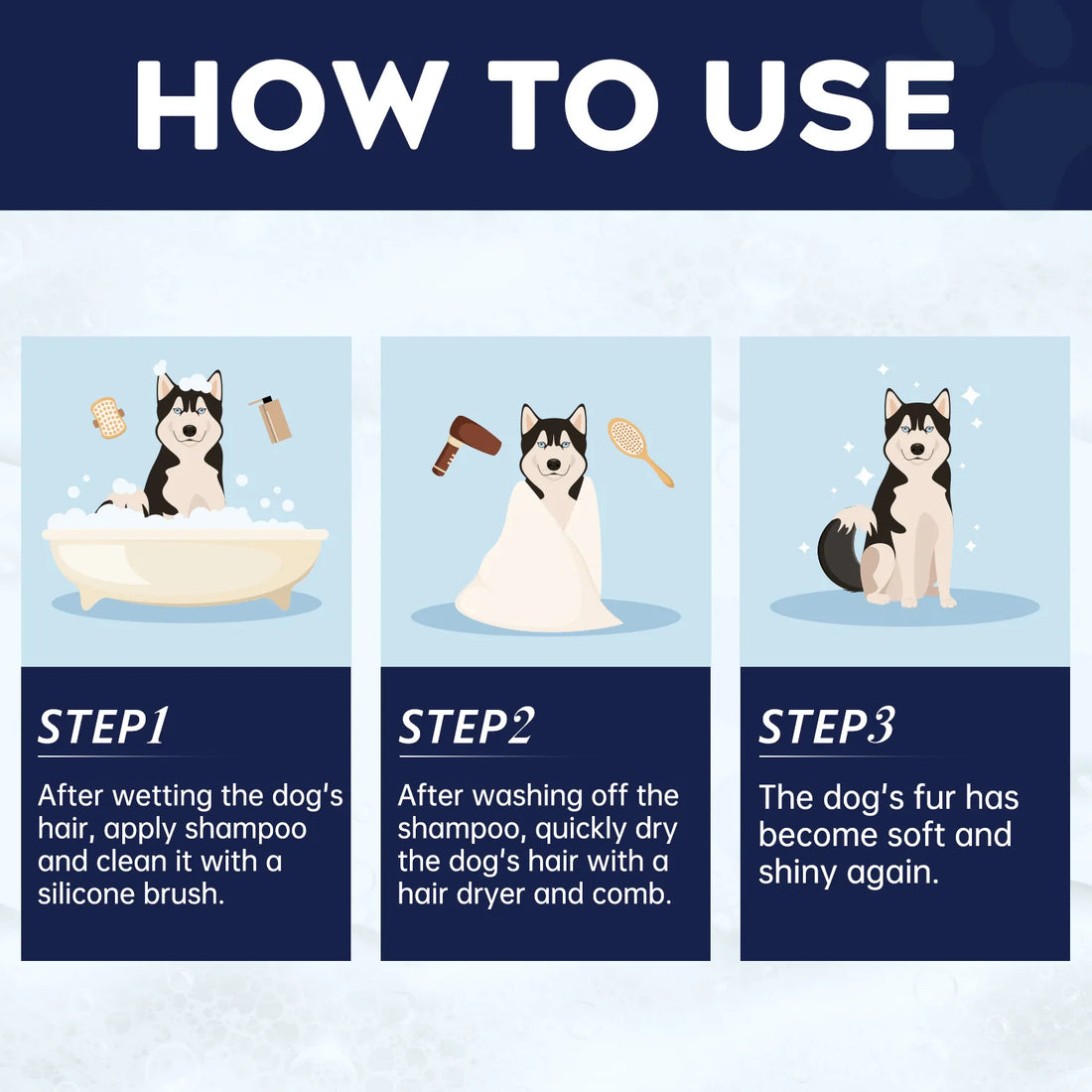 Pet skin and hair shampoo, care for skin health. Pet shampoo, cat and dog