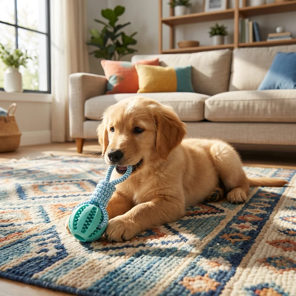 Cotton Rope & Rubber Dog Chew Ball, Treat Dispenser Toy Durable for Boredom
