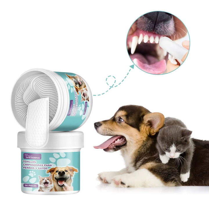 Yegbong Pet Teeth Finger Wipes Tartar Removal Oral Stain Cleaning Tooth