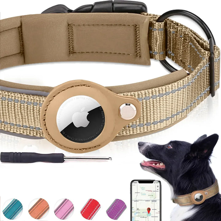 New For Apple Pet Dog Collar Anti-Lost Reflective Protective Tracker Dog Collar