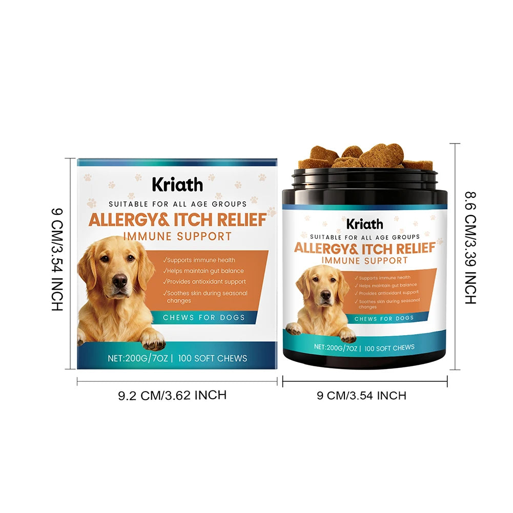 200g Dog Allergy Relief Immune Chews,Itch Relief Skin Coat Supplement