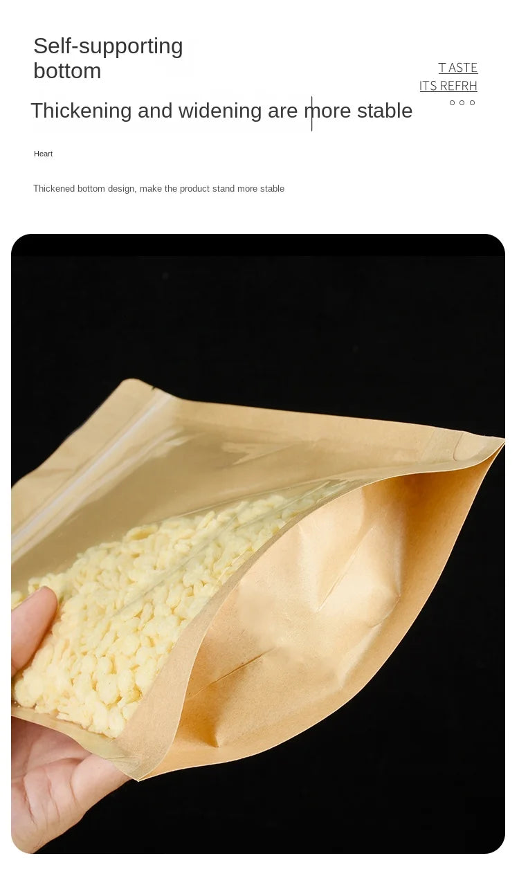 100 Kraft paper sealed pocket Stand up Zip lock Kraft Paper Window Bag Food