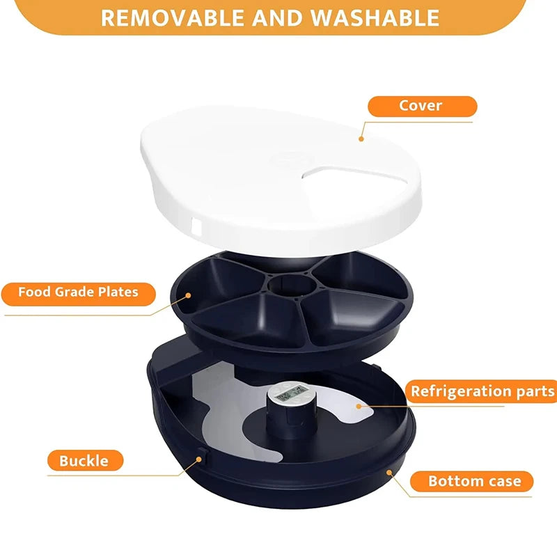 Voford Automatic Pet Feeder Wet Food with Cooling 5 Meal Timer Dispener