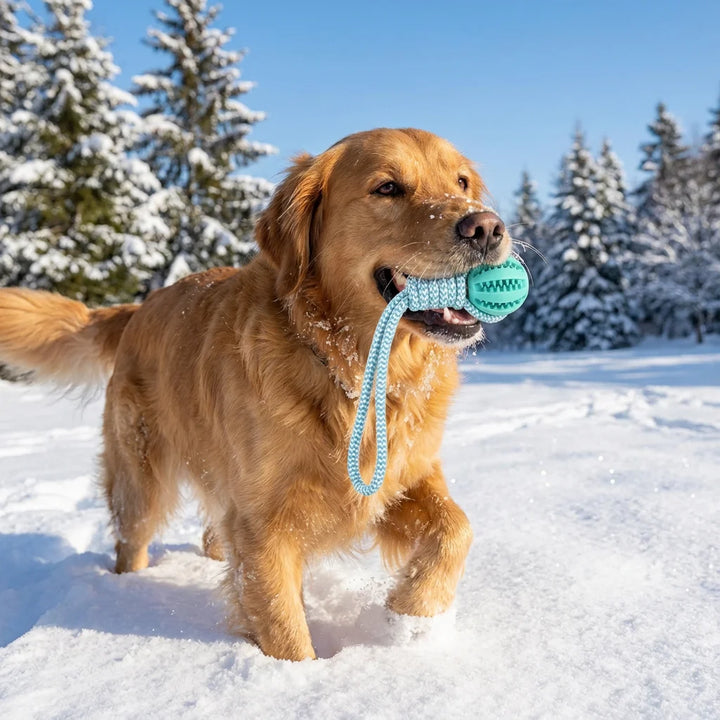 Cotton Rope & Rubber Dog Chew Ball, Treat Dispenser Toy Durable for Boredom