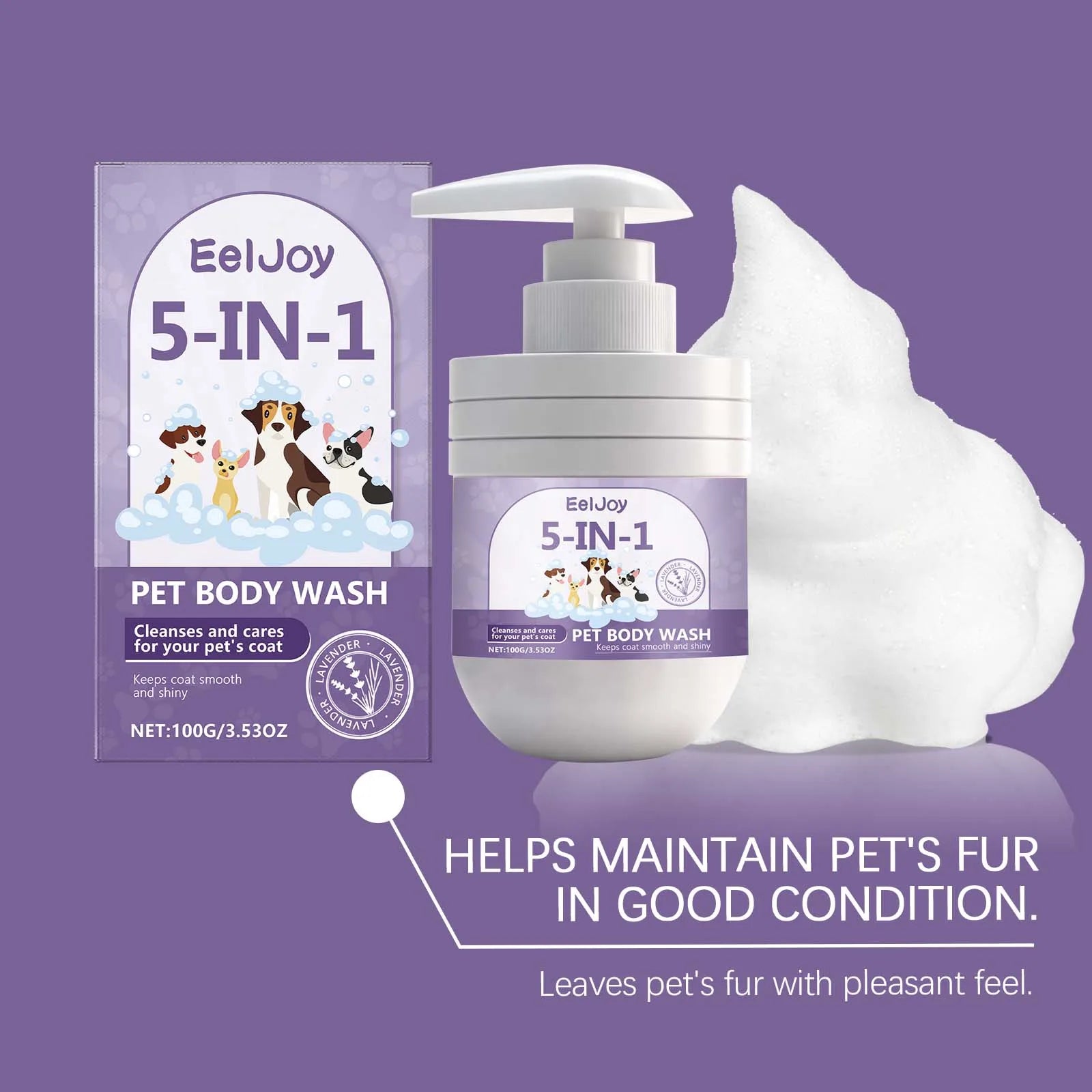 EelJoy 5-in-1 Pet Shampoo Gentle Fur Cleaning And Care Maintains Smooth